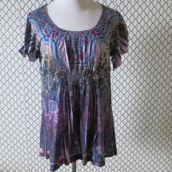 ONE WORLD Scoop Neck Elastic Pleats Tunic Large - Picture 2 of 6
